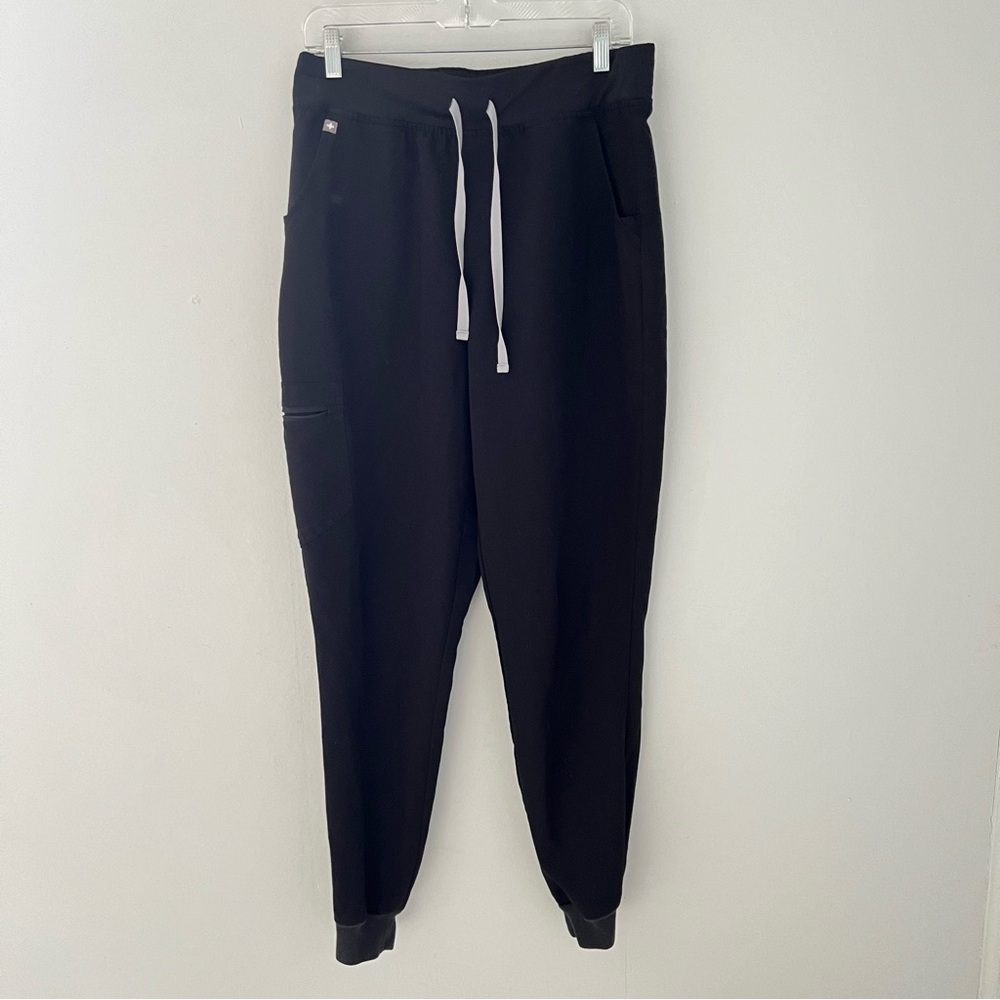 Figs Black Track Pants with White Drawstring